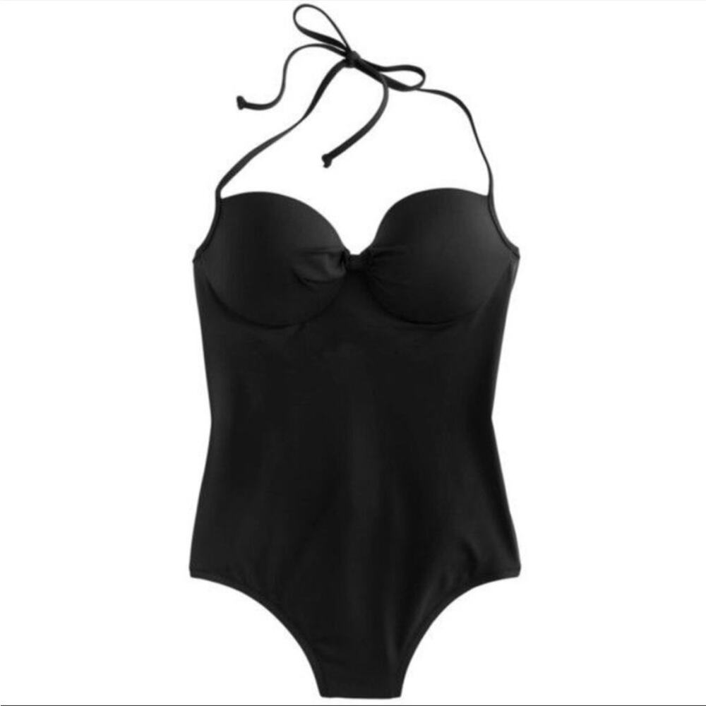 NWT J. Crew Italian Matte Knotted one piece swimsuit black sz 0 DD cup